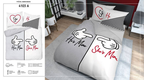 Pościel bawełniana 4103 A Holland 129 He`s Mine She`s Mine Detexpol szary/biały 